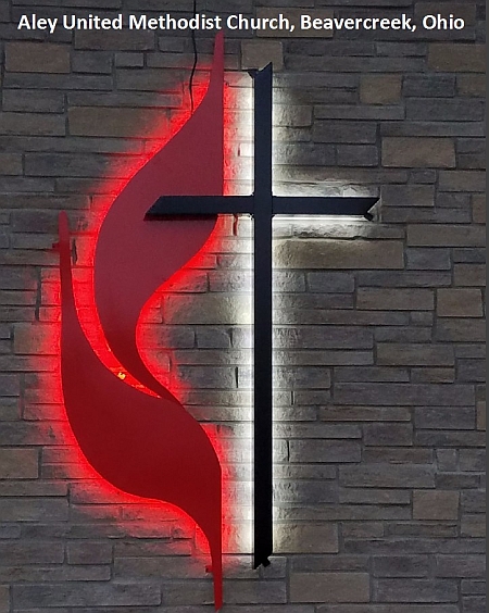 UMC cross & Flame signs,United methodist cross & flames with red and white led lighting